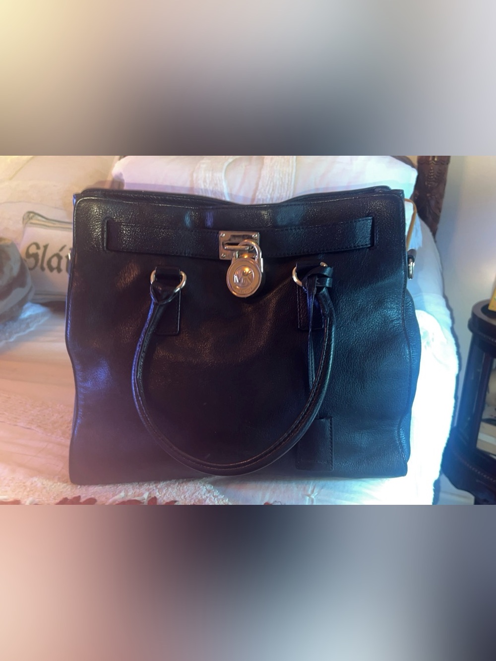 Michael Kors Hamilton Black Leather Satchel
